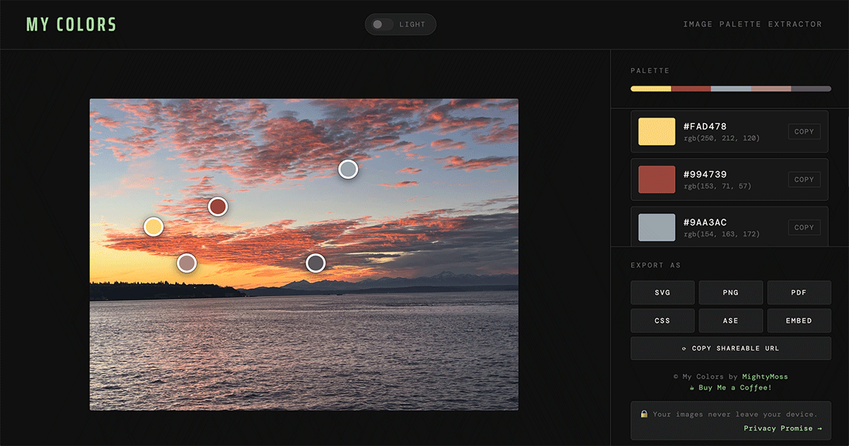 MY COLORS — image palette extractor screenshot